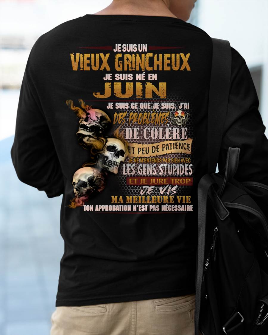 Je Suis Un Vieux Grincheux Né en Juin – T-Shirt Homme Fort Caractère - LUAN06 (SKU2604-33-06)
