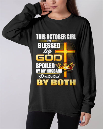 October Girl Blessed By God Spoiled By My Husband T-Shirt For Women - LUAN10 (SKU2606-317-10)