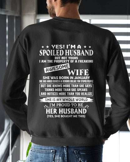 JANUARY - SPOILED HUSBAND - FREAKING AWESOME WIFE - PERFECT GIFT FROM WIFE TO HUSBAND - LUAN01 (SKU2608-598-01)
