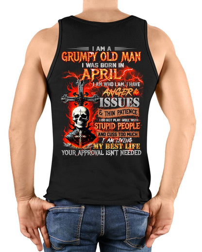 APRIL - GRUMPY OLD MAN T-SHIRT - FUNNY SKULL ANGER ISSUES TEE - PERFECT GIFT FOR MEN luan04 / male (SKU12-319-04)