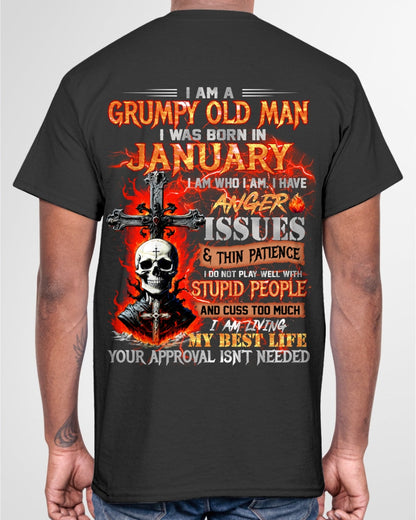 JANUARY - GRUMPY OLD MAN T-SHIRT - FUNNY SKULL ANGER ISSUES TEE - PERFECT GIFT FOR MEN luan01 / male (SKU12-319-01)