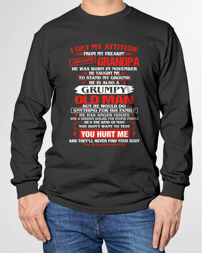 NOVEMBER AWESOME GRANDPA T-SHIRT – PROUD GRANDSON GIFT FROM GRANDPA - LUAN11 (SKU2607-322-11)