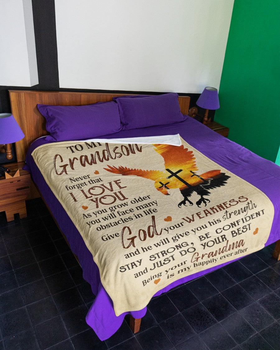 To My Grandson Blanket – Never Forget That I Love You - Christian Gift From Grandma (SKU2606-88)