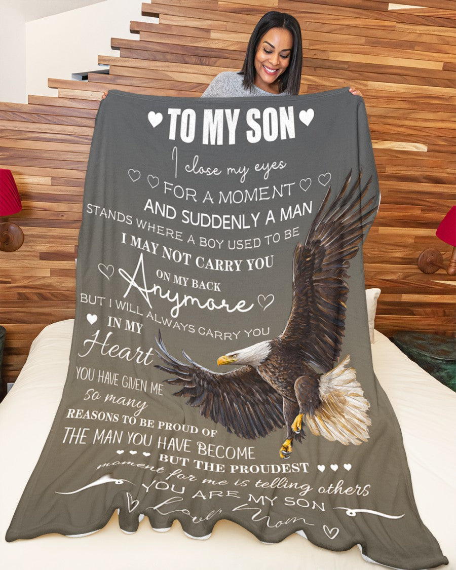 To My Son Blanket From Mom – I Will Always Carry You In My Heart – Gift For Son (SKU2606-14)