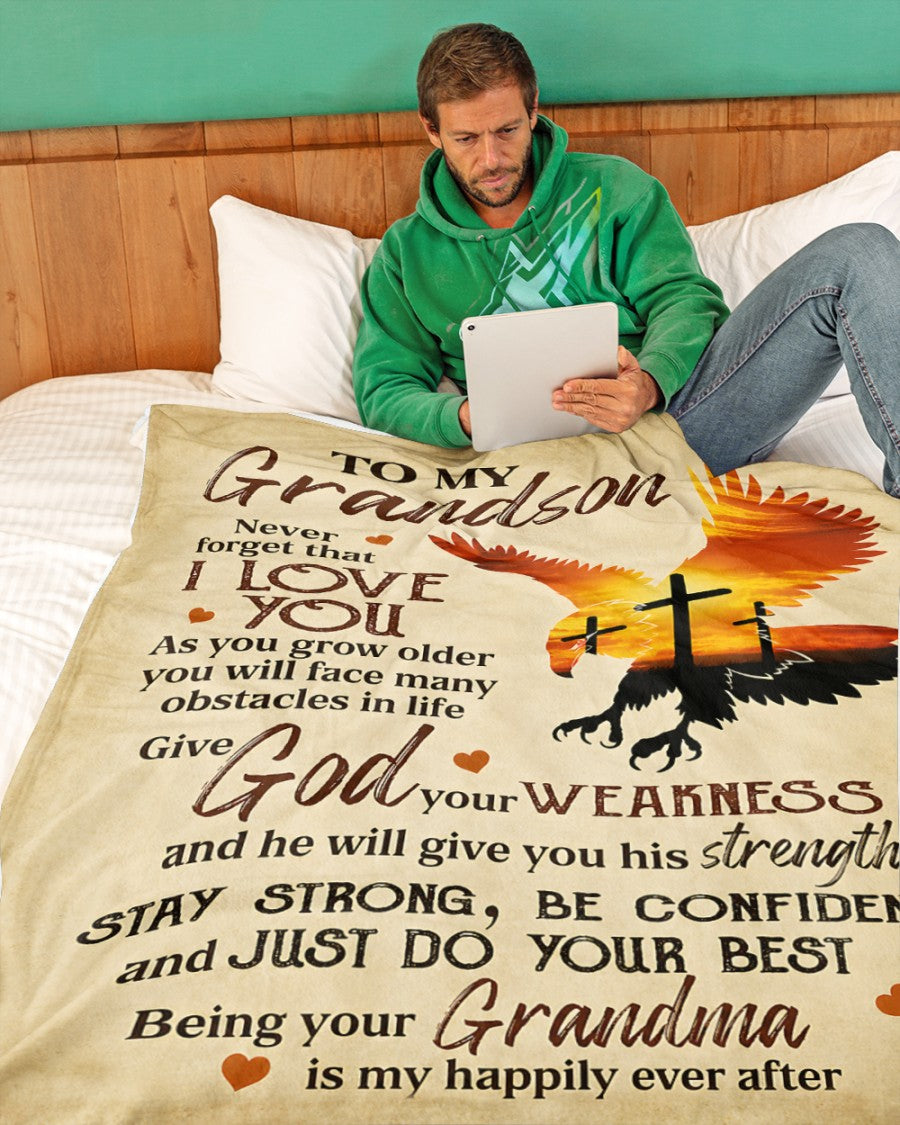 To My Grandson Blanket – Never Forget That I Love You - Christian Gift From Grandma (SKU2606-88)