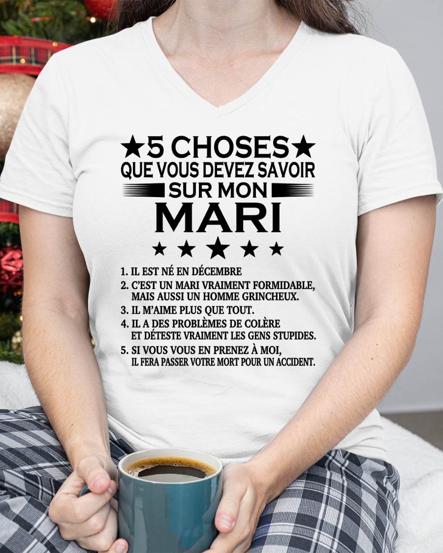 DÉCEMBRE - 5 CHOSES QUE VOUS DEVEZ SAVOIR SUR MON MARI - T-SHIRT CADEAU DU MARI - FR/LUAN12 (SKU2605-257-12)