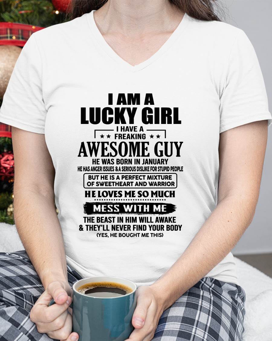 JANUARY - LUCKY GIRL - FREAKING AWESOME GUY - PERFECT GIFT FROM BOYFRIEND - LUAN01 (SKU2608-395-01)