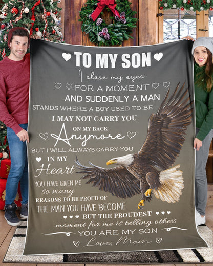To My Son Blanket From Mom – I Will Always Carry You In My Heart – Gift For Son (SKU2606-14)
