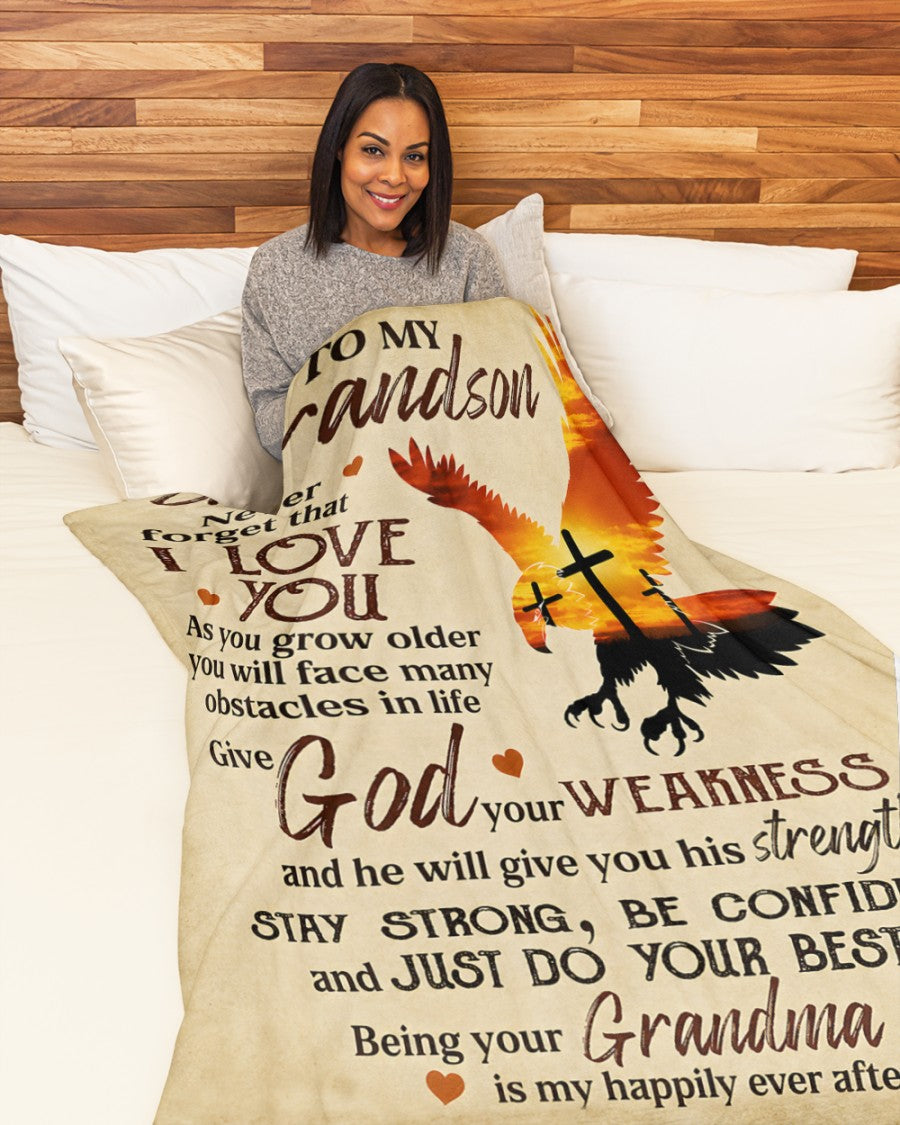 To My Grandson Blanket – Never Forget That I Love You - Christian Gift From Grandma (SKU2606-88)