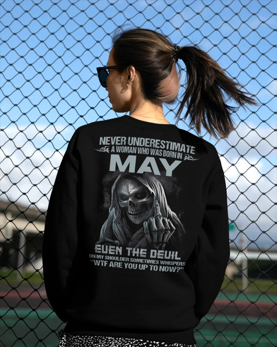 May WOMEN Shirt - Never Underestimate A WOMEN Born In May Grim Reaper Tee - LUAN05 (SKU09-13-05)