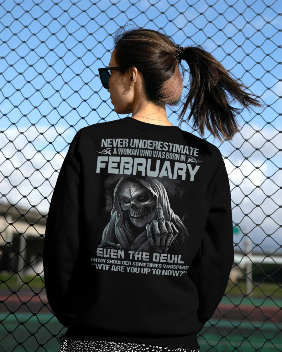 February WOMEN Shirt - Never Underestimate A WOMEN Born In February Grim Reaper Tee - LUAN02 (SKU09-13-02)
