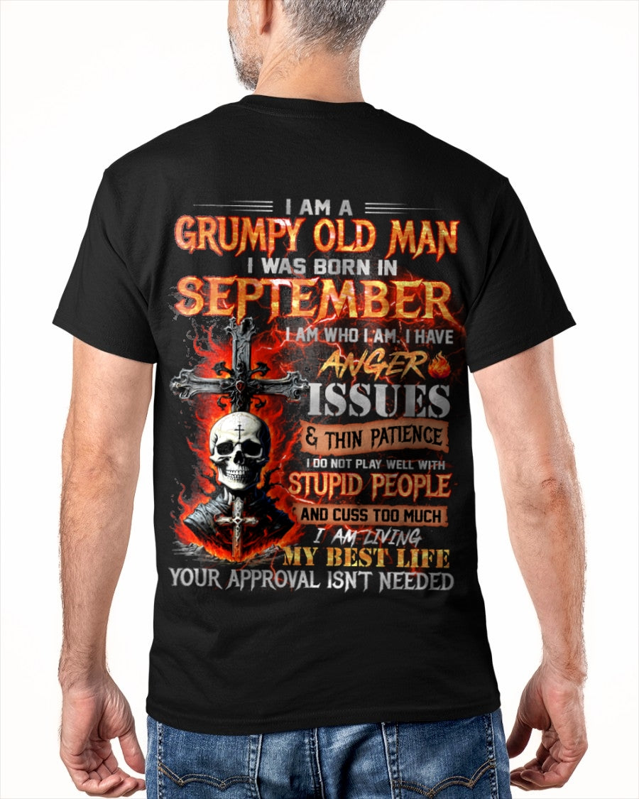 SEPTEMBER - GRUMPY OLD MAN T-SHIRT - FUNNY SKULL ANGER ISSUES TEE - PERFECT GIFT FOR MEN luan09 / male (SKU12-319-09)