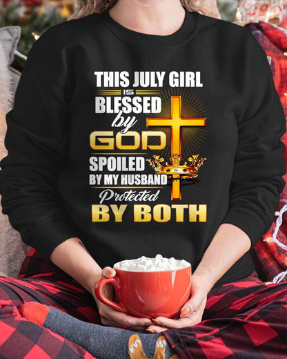 July Girl Blessed By God Spoiled By My Husband T-Shirt For Women - LUAN07 (SKU2606-317-07)