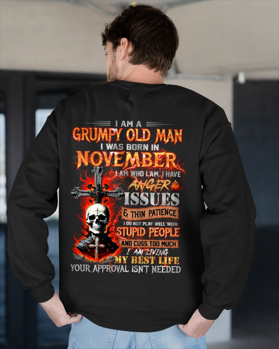 NOVEMBER - GRUMPY OLD MAN T-SHIRT - FUNNY SKULL ANGER ISSUES TEE - PERFECT GIFT FOR MEN luan11 / male (SKU12-319-11)