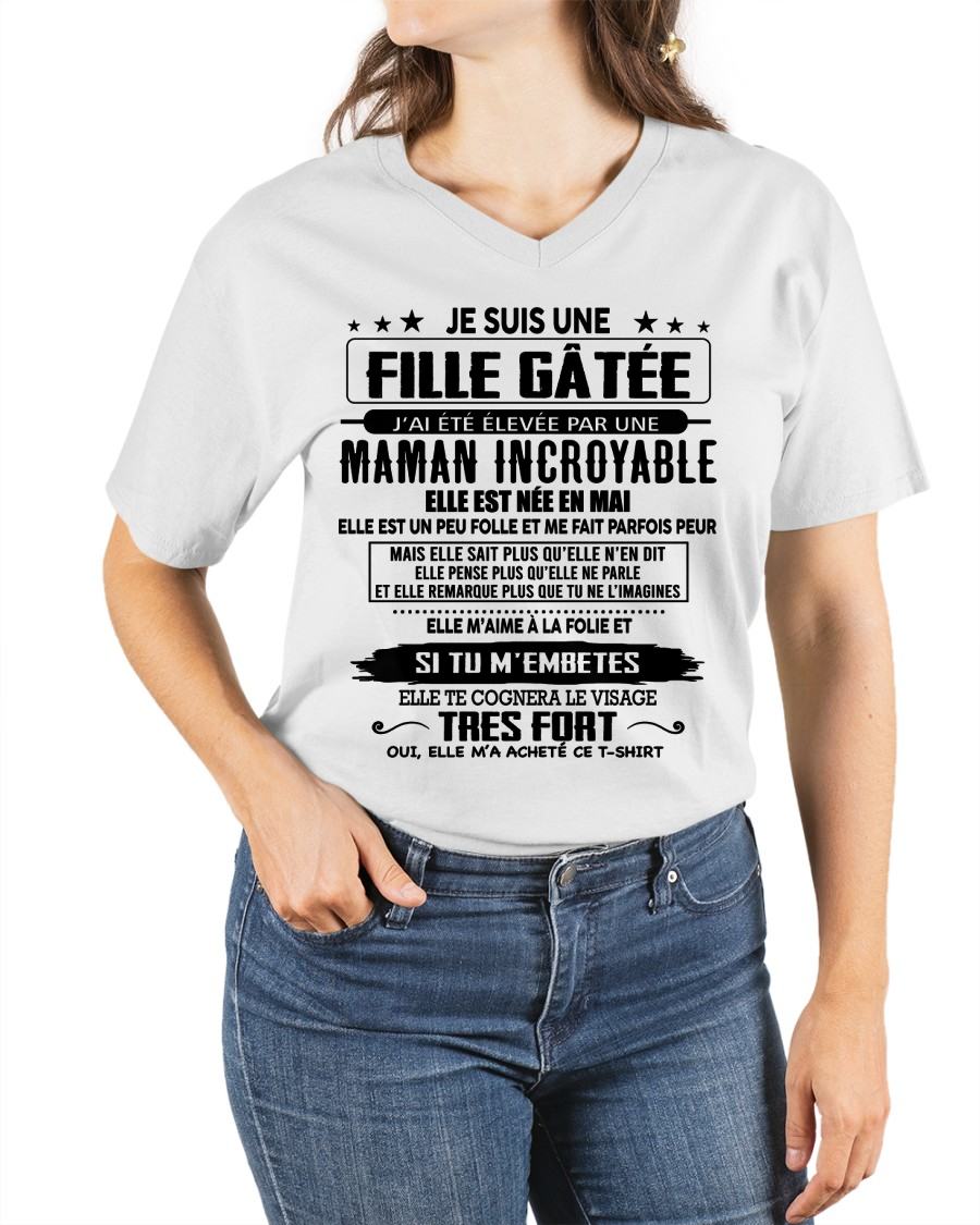 MAI - T-SHIRT JE SUIS UNE FILLE CHANCEUSE – CADEAU TOUCHANT DE MAMAN INCROYABLE - frLUAN05 (SKU26T-0190-05)