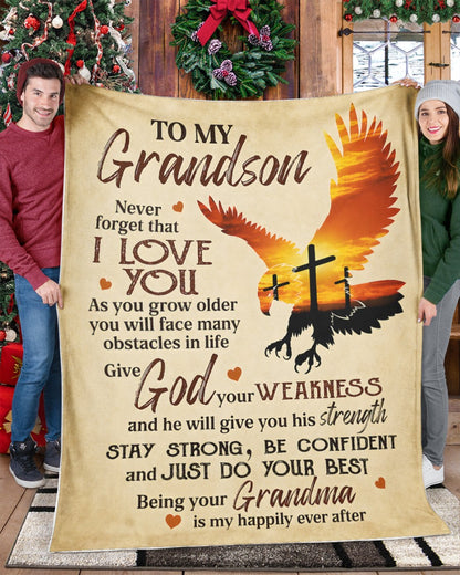 To My Grandson Blanket – Never Forget That I Love You - Christian Gift From Grandma (SKU2606-88)