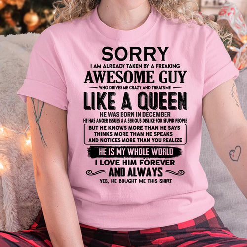 December - Sorry I am already taken by a freaking awesome guy - Gift for Wife From Husband - LUAN12 (SKU-SRG-12)