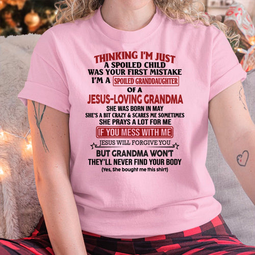 Christian Girl Shirt – Spoiled by Grandma May Edition – From Grandma to Granddaughter NINA05 (SKU07-181-05)