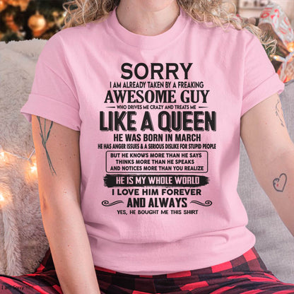 March - Sorry I am already taken by a freaking awesome guy - Gift for Wife From Husband - LUAN03 (SKU08-25-03)