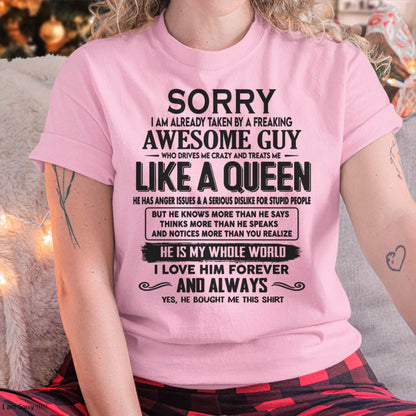 Sorry I am already taken by a freaking awesome guy - Gift for Wife From Husband - LUAN00 (SKU08-25-00)