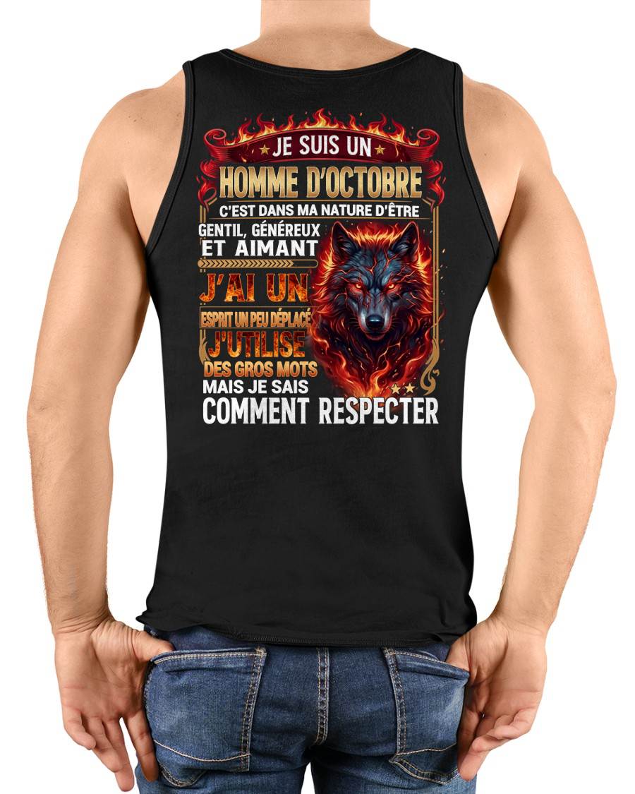 OCTOBRE - ESPRIT MALICIEUX MAIS SAIT RESPECTER - T-SHIRT ANNIVERSAIRE HOMME - IMPRESSION DTG PREMIUM - LUAN10 (SKU2604-87-10)