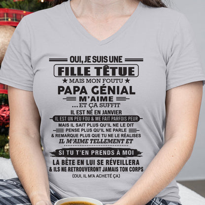 JANVIER - Oui, je suis une fille têtue – T-shirt | Cadeau d’anniversaire de papa pour sa fille - LUAN01 / fr01 (SKU12-214-01)